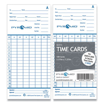 Pyramid Technologies Time Clock Cards For Pyramid Technologies 2000-6000, Two Sides, 3.38 X 7.44, 100-pack freeshipping - TVN Wholesale